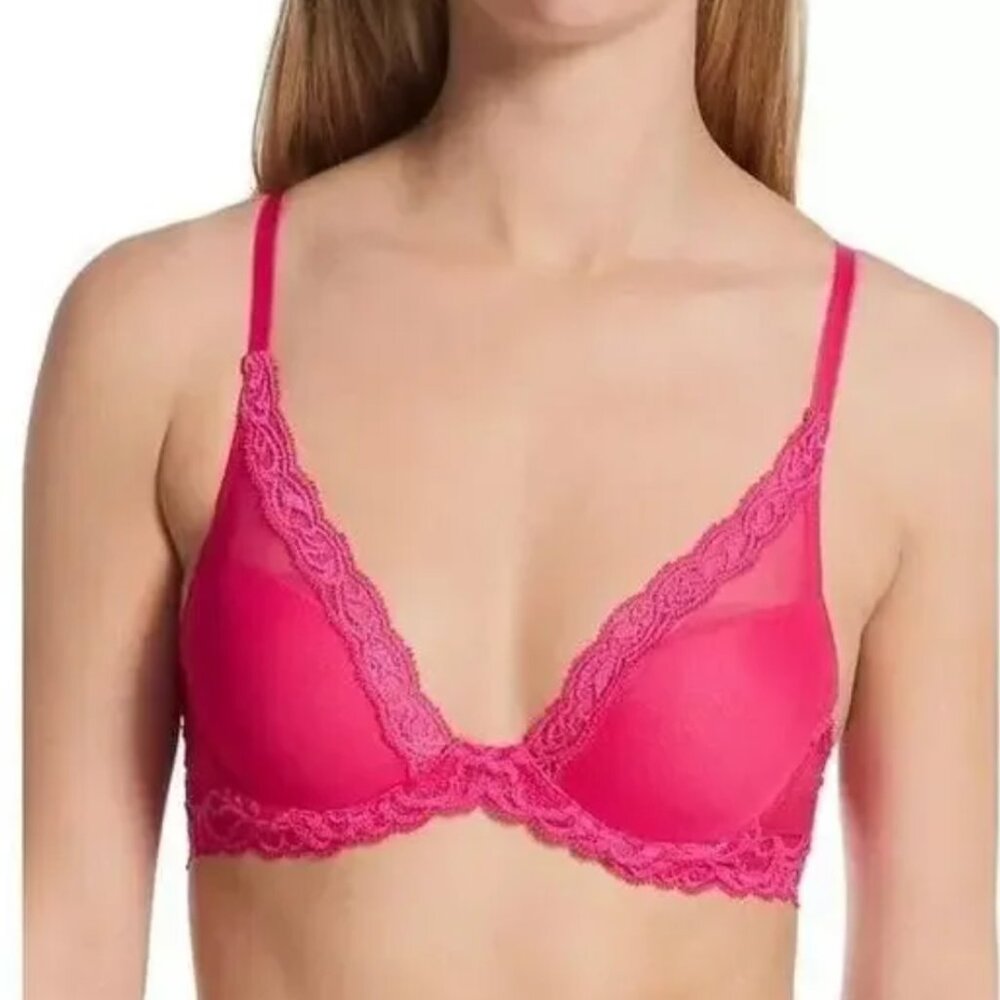 NATORI FEATHERS Lace Contour Plunge Bra  Hot Pink Size 32D NEW Shipping Discount